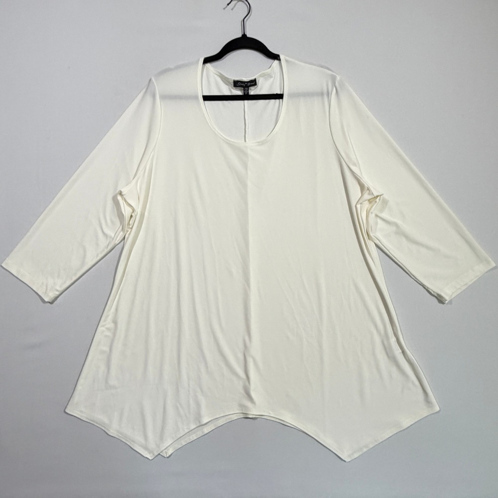 Slinky Brand Tunic 2X White Sharkbite Hem Whimsigoth Minimalist Womens Top